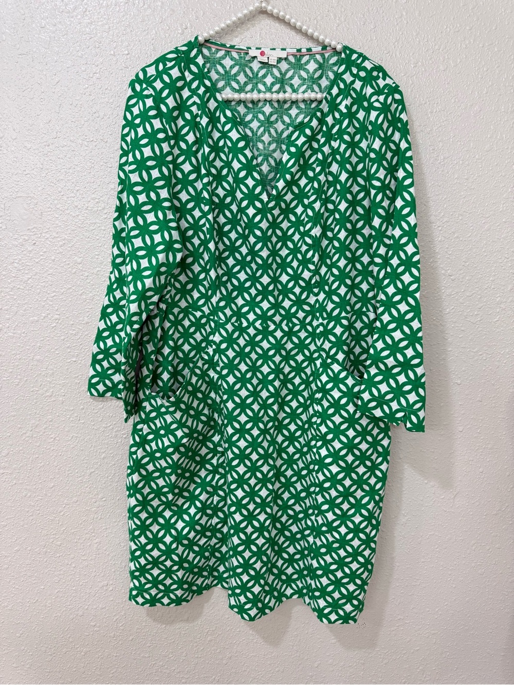 Boden Kelsey 100% Linen Tunic Dress White/Green Size US 14